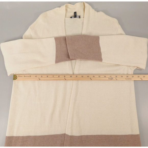 Eileen Fisher Open Front Cardigan Large Cream Long Polished Sleek Cotton Silk - Picture 7 of 14